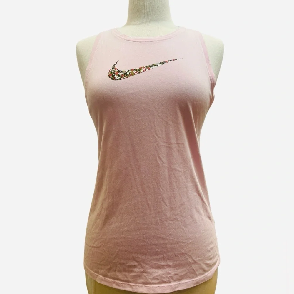 THE NIKE TEE - Nike dry fit Women's Light Pink Tank Top with Floral Swoosh